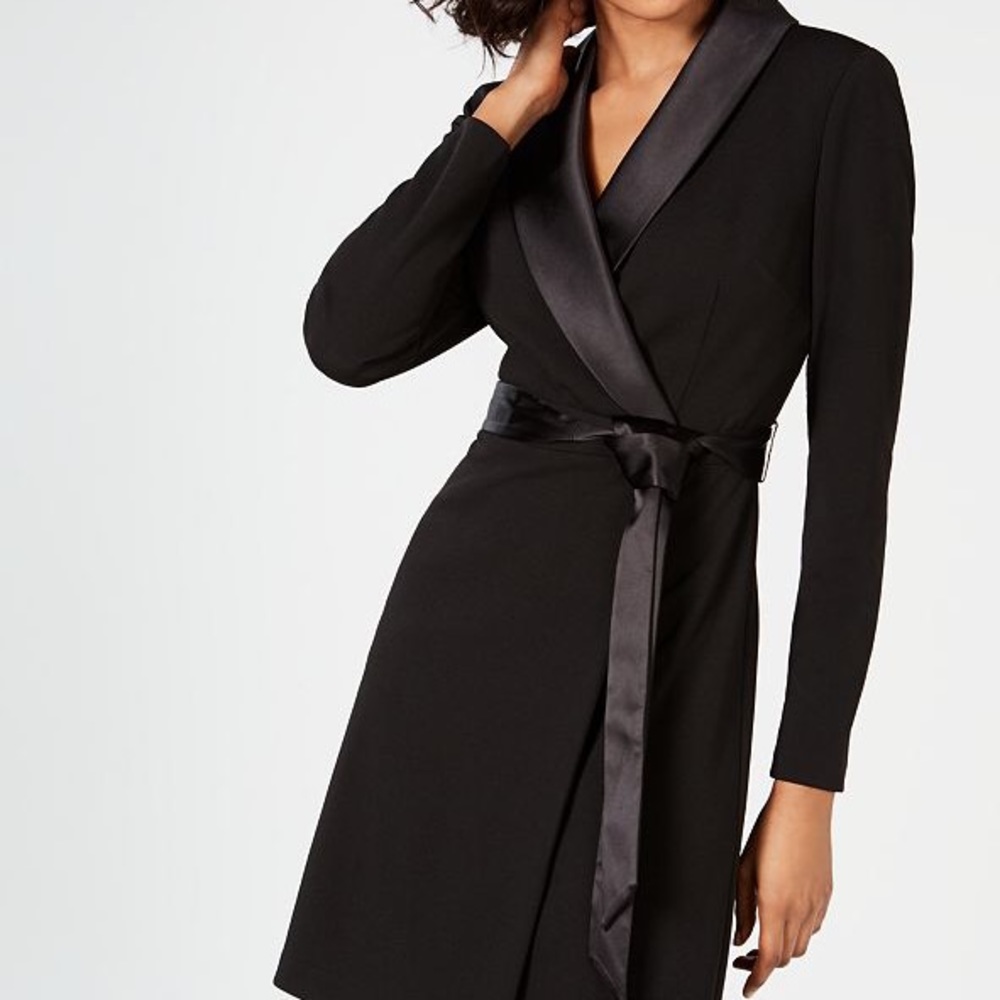 Adrianna Papell Tuxedo Front Dress in Black